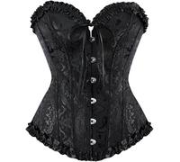 Zac's Alter Ego Women's Ladies Classic Vintage Print Satin Overbust Bustier Bodyshaper Corset Top