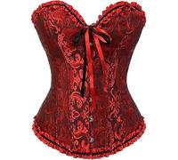 Zac's Alter Ego Women's Ladies Classic Vintage Print Two Tone Satin Overbust Bustier Bodyshaper Corset Top