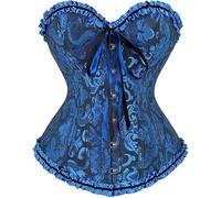 Zac's Alter Ego Women's Ladies Classic Vintage Print Two Tone Satin Overbust Bustier Bodyshaper Corset Top