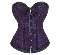 Zac's Alter Ego Women's Ladies Classic Vintage Print Two Tone Satin Overbust Bustier Bodyshaper Corset Top