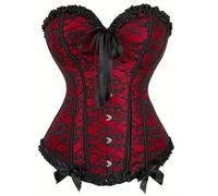 Zac's Alter Ego Women's Ladies Classic Vintage Print Two Tone Satin Overbust Bustier Bodyshaper Corset Top