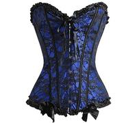Zac's Alter Ego Women's Ladies Classic Vintage Print Two Tone Satin Overbust Bustier Bodyshaper Corset Top