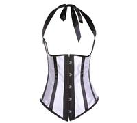 Zac's Alter Ego Women's Victorian Style Underbust Corset, Black and White Striped Halter Design, Vintage Waist Cincher with Steel Boning, Plus Size Bustier Top