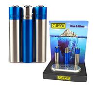 Zactly - 1 x Metal Clipper Lighter with Gift Box Tin Case - LIMITED EDITION (BLUE & SILVER)