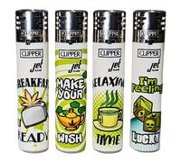 Zactly 4 x Clipper Jet Lighter Set RELIGIOUS LVS Rare Silver Top Windproof Gas Refillable Rare Limited Edition