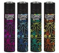 Zactly - 4 x Clipper Lighter FLUORESCENT LVS 3 Design Set Gas Refillable Lighters Standard Size Replaceable Flint Rare Limited Edition