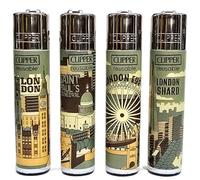 Zactly - 4 x Clipper Lighter LONDON 38 Design Set Gas Refillable Lighters Standard Size Replaceable Flint Rare Limited Edition