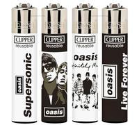 Zactly - 4 x Clipper Lighter OASIS SUPERSONIC Design Set Gas Refillable Lighters Standard Size Replaceable Flint Rare Limited Edition Oasis Merchandise