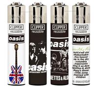 Zactly - 4 x Clipper Lighter OASIS UNION JACK GUITAR Design Set Gas Refillable Lighters Standard Size Replaceable Flint Rare Limited Edition
