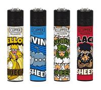 Zactly - 4 x Clipper Lighter Set ANIMAL LIFE SHEEP Rare Design Gas Refillable Standarad Size Lighters Replaceable Flint - Limited Edition