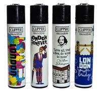 Zactly - 4 x Clipper Lighter Set Gas Refillable Windproof Lighters Standarad Size Replaceable Flint Rare Limited Edition (London 36)
