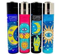 Zactly - 4 x Clipper Lighter Set Gas Refillable Windproof Lighters Standarad Size Replaceable Flint Rare Limited Edition (Taroting 1 Fortuna Eye)