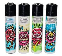 Zactly - 4 x Clipper Lighter Set Gas Refillable Windproof Lighters Standarad Size Replaceable Flint Rare Limited Edition (Planet Flowers 1)