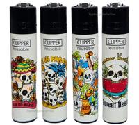 Zactly - 4 x Clipper Lighter Set Gas Refillable Windproof Lighters Standarad Size Replaceable Flint Rare Limited Edition (Skulls Lol Quotes 3)