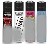 Zactly - 4 x Clipper Lighter Set Gas Refillable Windproof Lighters Standarad Size Replaceable Flint Rare Limited Edition (Naughty Words 3)