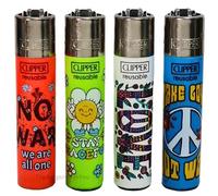 Zactly - 4 x Clipper Lighter Set Gas Refillable Windproof Lighters Standarad Size Replaceable Flint Rare Limited Edition (Say Peace)