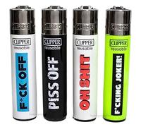 Zactly - 4 x Clipper Lighter Set Gas Refillable Windproof Lighters Standarad Size Replaceable Flint Rare Limited Edition (Naughty Words 5)
