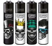Zactly - 4 x Clipper Lighter Set Gas Refillable Windproof Lighters Standarad Size Replaceable Flint Rare Limited Edition (Skulls Heads 1)