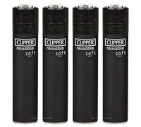 Zactly - 4 x Clipper Lighter Set Gas Refillable Windproof Lighters Standarad Size Replaceable Flint Rare Limited Edition (Black Soft Touch)