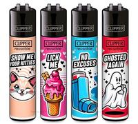 Zactly - 4 x Clipper Lighter Set Gas Refillable Windproof Lighters Standarad Size Replaceable Flint Rare Limited Edition (Mix Slogan 12)