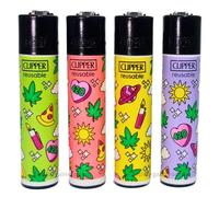 Zactly - 4 x Clipper Lighter Set Gas Refillable Windproof Lighters Standarad Size Replaceable Flint Rare Limited Edition (420 Pattern 2)