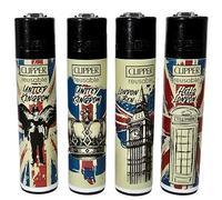 Zactly - 4 x Clipper Lighter Set LONDON 40 Rare Design Gas Refillable Standard Size Lighters Replaceable Flint - Limited Edition