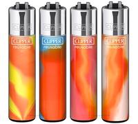 Zactly - 4 x Clipper Lighter Set ORANGE NEBULA Rare Design Gas Refillable Standard Size Lighters Replaceable Flint - Limited Edition