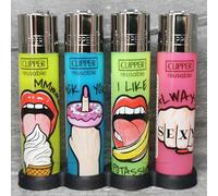 Zactly - 4 x Clipper Lighter SEXY Set Gas Refillable Windproof Lighters Standard Size Replaceable Flint Rare Limited Edition
