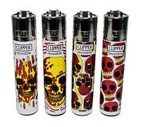 Zactly - 4 x Clipper Lighter SKULL FIRE Set Gas Refillable Lighters Rare Limited Edition