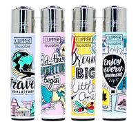 Zactly - 4 x Clipper Lighter TRAVEL ADDICTION 2 Design Set Gas Refillable Lighters Standard Size Replaceable Flint Rare Limited Edition