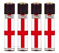 Zactly - 4 x Clipper Lighters ENGLAND FLAG Design Set, Gas Refillable Flint Rare - Limited Edition