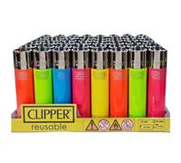 ZACTLY - 4 x Clipper Lighters Random NEON COLOURS Design Set, Refillable Gas Lighter, Replaceable Flint