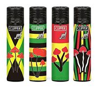 Zactly - 4 x Clipper Lighters Round Jet Black Silver Top Windproof Refillable (Mushroom)