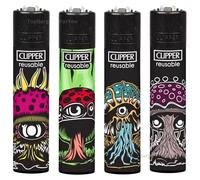 Zactly 4 x Clipper Lighters Set ALIEN MUSHROOMS Gas Refillable Rare Limited Edition