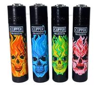 Zactly 4 x Clipper Lighters Set SKULL BLEND Black Top Gas Refillable Rare Limited Edition