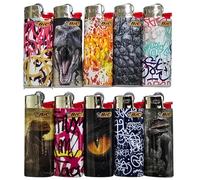Zactly - 4 x Mini BIC Lighter Set J5 BIC Gas Lighters, Classic Assorted Colours Design Size, Flint Wheel Long Lasting Pocket Candle BBQ Lighter (5 Random Printed)