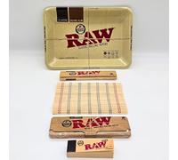 ZACTLY - 5 in 1 RAW Classic Rolling Kit - Metal Rolling Tray + Classic Rolling Papers + Bamboo Rolling Mat + Storage Case + Filter Tips | Tobacco-Use Accessories Set