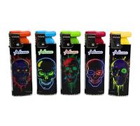 Zactly - 5 x Adamo Colourful Windproof Dustproof Jet Lighters Really Powerful - LIMITED EDITION (Electrifying Skulls)
