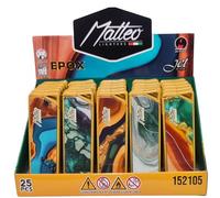 Zactly 5 x MATTEO Windproof Jet Flame Lighter Set Rare Dustproof Electronic Gas Refillable (Slim Epox Waves)