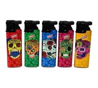 Zactly - 5 x Prof Colourful Windproof Dustproof Jet Lighters Really Powerful - LIMITED EDITION (Bling Flower Skulls)