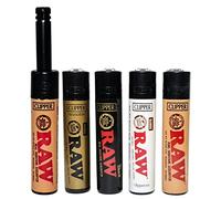 Zactly 5 x Raw Clipper Lighter Set Gas Refillable Lighters Rare Exclusive Limited Edition (1 Long Nose + 4 Standard)