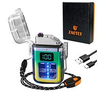 Zactly AL12 Transparent Electric USB C Rechargeable Plasma Candle Lighter LED Digital Display Dual Arc Waterproof Windproof, Whistle, Lanyard, Camping Outdoor Survival Tool (GREEN YELLOW GRADIENT)