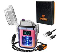 Zactly AL12 Transparent Electric USB C Rechargeable Plasma Candle Lighter LED Digital Display Dual Arc Waterproof Windproof, Whistle, Lanyard, Camping Outdoor Survival Tool (PINK ORANGE GRADIENT)