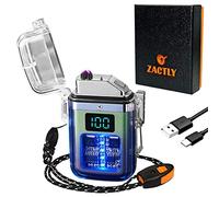 Zactly AL12 Transparent Electric USB C Rechargeable Plasma Candle Lighter LED Digital Display Dual Arc Waterproof Windproof, Whistle, Lanyard, Camping Outdoor Survival Tool (GREEN BALCK GRADIENT)
