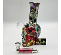 Zactly Exclusive 3 in 1 Smoking Set Kit Bundle, Multicolour Skulls Glass Bong Hookah │ Metal Pipe │ Steel Mesh/Filter in Presentable Gift Box, Dismantleable Detachable, Easy to Clean