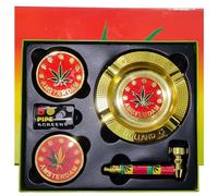 Zactly Exclusive 5 in 1 Smoker Smoking Accessories Kit 2 Collection Bundle, Tobacco Metal Ashtray + 4-Tier Crusher + Smoking Pipe + Steel Mesh/Filter and Presentable Gift Box (Red Design)