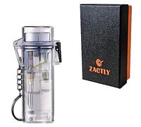 Zactly JL04 Transparent Jet Lighter with Portable Key Ring, Adjustable Refillable Gas, Waterproof Windproof Dustproof Camping Kitchen Indoor Outdoor Storage Survival Tool, Sold Without Gas (Pack of 1)