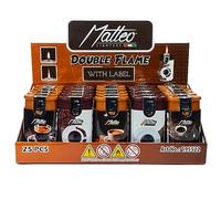 Zactly Matteo Dual Flame Soft + Jet Lighters Set - Windproof Gas Lighters Refillable (3 Pack) - Modern, Colorful Style - Metal Core