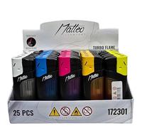 Zactly - Matteo Refillable Jet Flame Lighters Butane Gas Lighters Really Powerful,Adjustable Flame, Multi-Colored, Ideal for Camping, BBQ, and Everyday Use - LIMITED EDITION (25 x Colorful Windproof)