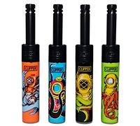 Zactly - Mini Tube Clipper Lighter OCTOPUS ASTRO Design Set WIndproof, Refillable Gas Lighters, Long Nose, Rare Limited Edition (Pack of 4)